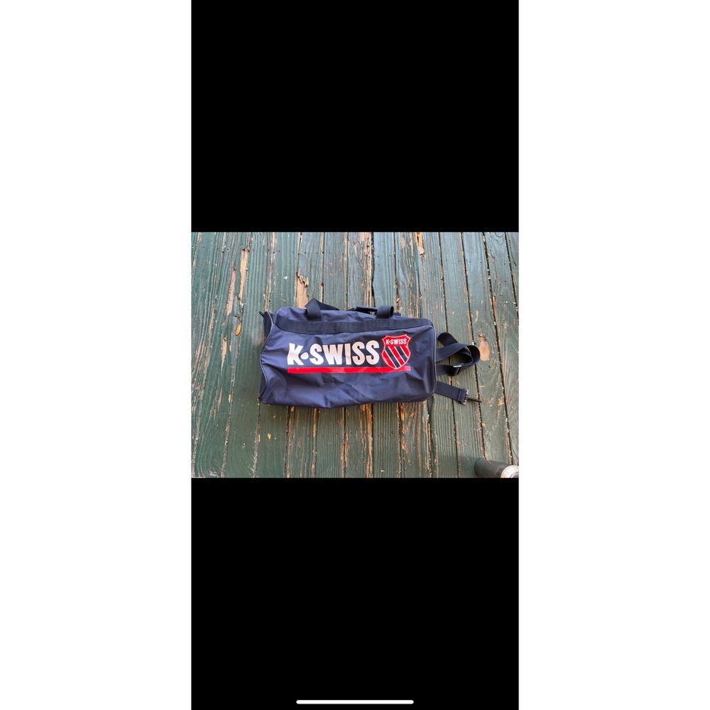 K-Swiss Vintage Navy Blue Barrel Duffel Bag Gym Travel Shoulder Strap Logo